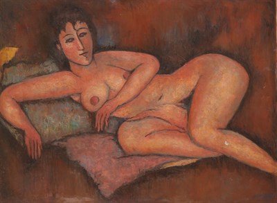 Lot 5 - 20th Century School Reclining Nude Oil on...