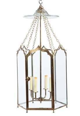 Lot 248 - Brass and Glass Hanging Lantern Height 28 1/2...
