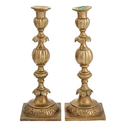 Lot 281 - Pair of Polish Brass Candlesticks Height 13...
