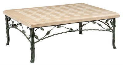 Lot 205 - Patinated Iron and Faux Marble Top Coffee...