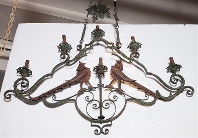 Lot 253 - Painted and Wrought Iron Six-Light Chandelier...