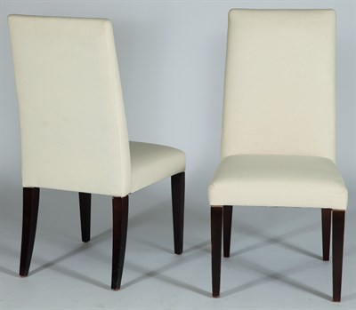 Lot 310 - Set of Six Dark Stained Wood White Upholstered...