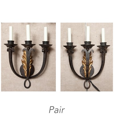 Lot 144 - Pair of Patinated and Gilt-Metal Three-Light...