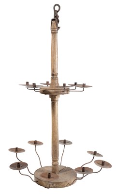 Lot 250 - Primitive Oak and Iron Fourteen Light...