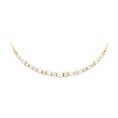 Lot 493 - Gold, Pearl and Diamond Crescent Pin