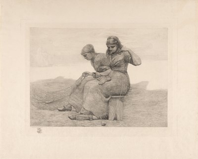 Lot 92 - Winslow Homer 1836-1910) MENDING THE TEARS...