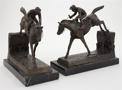 Lot 330 - Pair of Bronze Horse and Rider Form Bookends...