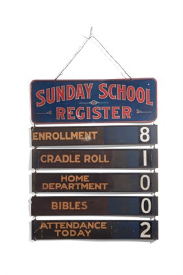 Lot 210 - Sunday School Register Sign Metal with printed...