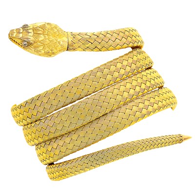 Lot 154 - Antique Gold and Diamond Snake Bracelet