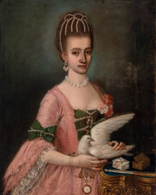 Lot 28 - Continental School 18th Century Young Woman in...