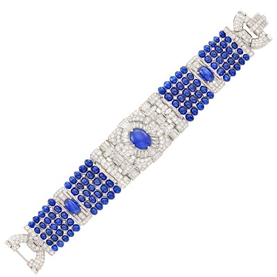 Lot 511 - Five Strand Platinum, Sapphire Bead, Star Sapphire and Diamond Bracelet