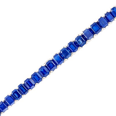 Lot 528 - Platinum and Sapphire Straightline Bracelet