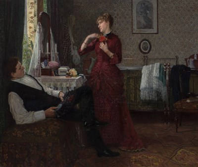Lot 1019 - Anton Thiele Danish, 1838-1902 Tying a Rose,...