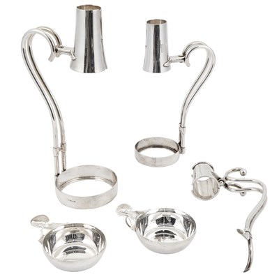 Lot 395 - Three Sterling Silver Wine Bottle Holders...
