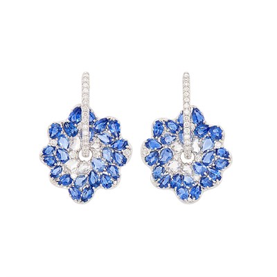 Lot 447 - Pair of White Gold, Sapphire and Diamond Earrings