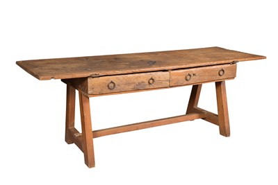 Lot 505 - Oak and Walnut Trestle Table Height 33 inches,...