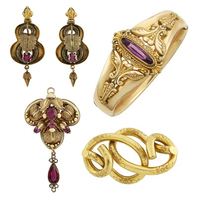 Lot 53 - Antique Gold, Gold-Plated and Gem-Set Jewelry