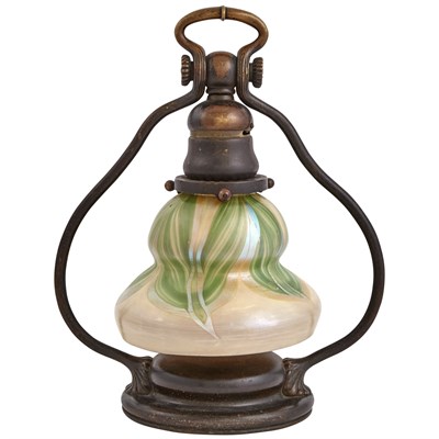 Lot 269 - Tiffany Studios Bronze and Favrile Glass Harp...