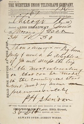 Lot 181 - [WESTERN EXPEDITIONS] SHERIDAN, PHILIP H. Two...