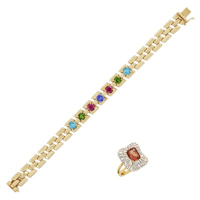 Lot 153 - Gold, Tourmaline and Gem-Set Ring and Bracelet