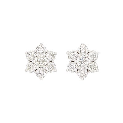 Lot 471 - Pair of Platinum and Diamond Earrings