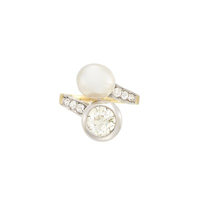 Lot 129 - Gold, Platinum, Natural Pearl and Diamond Ring