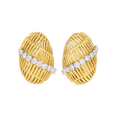 Lot 409 - Pair of Gold, Platinum and Diamond Earclips, David Webb