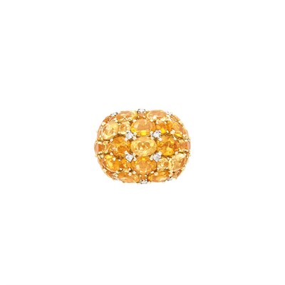 Lot 76 - Wide Gold, Citrine and Diamond Bombé Ring