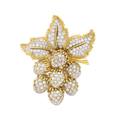 Lot 432 - Platinum, Gold and Diamond Acorn Brooch
