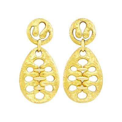Lot 373 - Pair of Hammered Gold Pendant-Earclips, Tiffany & Co.
