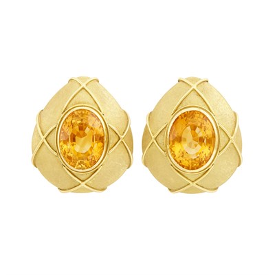 Lot 282 - Pair of Gold and Citrine Earclips