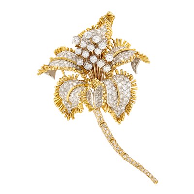 Lot 326 - Gold, Platinum and Diamond Flower Brooch