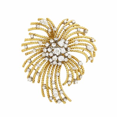 Lot 455 - Gold, Platinum and Diamond Cluster Spray Brooch