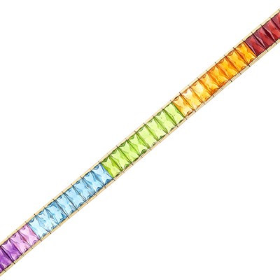 Lot 319 - Gold and Rainbow Colored Stone Straightline Bracelet