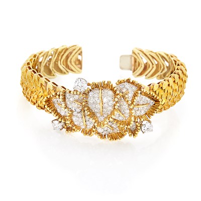 Lot 423 - Gold, Platinum and Diamond Bracelet