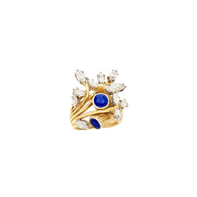 Lot 377 - Gold, Platinum, Sapphire and Diamond Ring