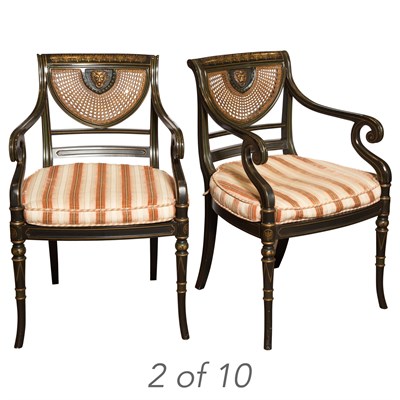 Lot 375 - Set of Ten Regency Style Painted Caned Armchairs