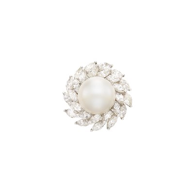 Lot 110 - Platinum, South Sea Cultured Pearl and Diamond Ring