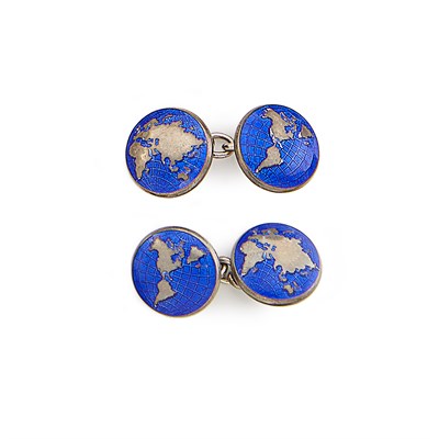Lot 1664 - Pair of Silver and Enamel Globe Cufflinks, Deakin & Francis