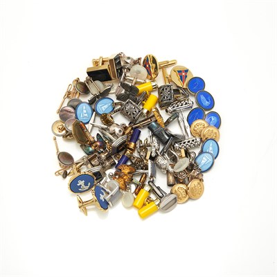 Lot 1721 - Two Pairs of Gold Cufflinks, Twelve Pairs of Silver Cufflinks and Group of Metal Cufflinks and Single Cufflinks