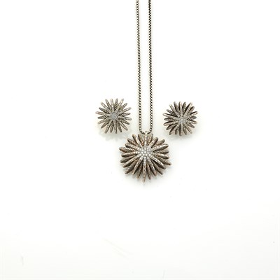 Lot 1118 - Sterling Silver and Diamond Pendant and Pair of Earrings, David Yurman