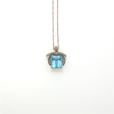 Lot 1424 - Platinum, Aquamarine and Diamond Pendant with White Gold Chain Necklace