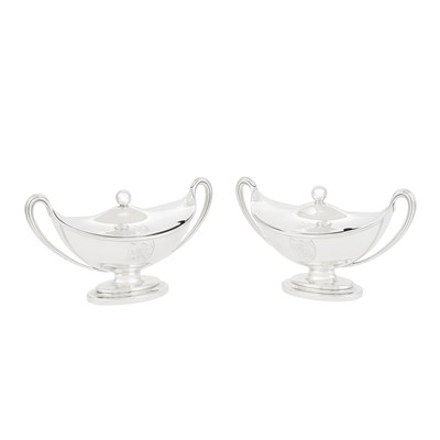 Lot 259 - Pair George III Sterling Silver Covered Sauce...