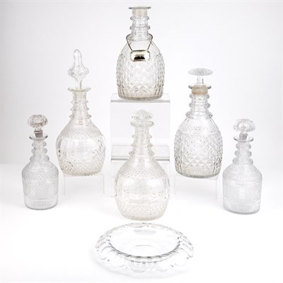 Lot 159 - Three Pairs of English Cut Glass Decanters...