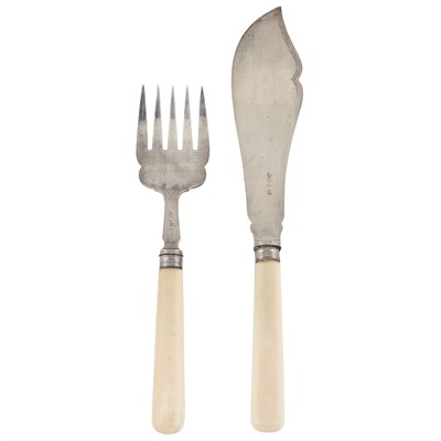 Lot 375 - English Sterling Silver and Faux Ivory Handled...