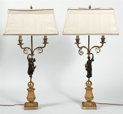 Lot 520 - Pair of Restauration Patinated and Gilt-Bronze...