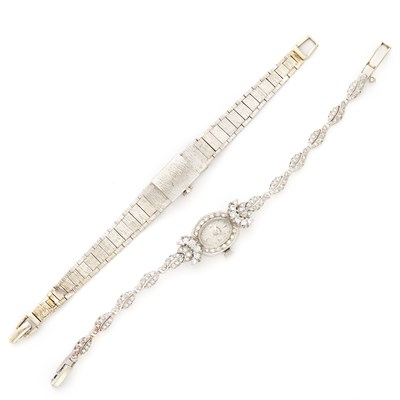 Lot 1419 - White Gold and Diamond Wristwatch, Hamilton, and White Gold Bracelet-Watch