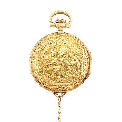 Lot 177 - Antique Gold, Enamel and Diamond Open Face Pocket Watch with Pair Case, Patek Phillipe, Retailed by Tilden & Thurber