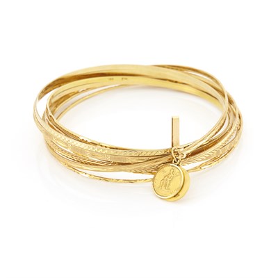 Lot 1304 - Nine Band Gold Bangle Charm Bracelet