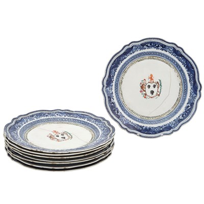 Lot 84 - Set of Eight Chinese Export Porcelain Armorial...